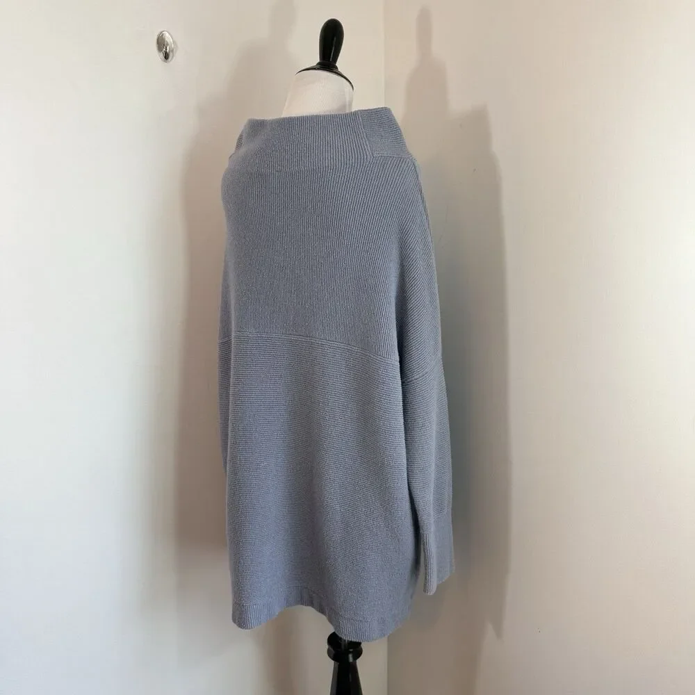 Free People Ottoman Slouchy Ribbed Mock Neck Sweater Tunic Chambray Blue M